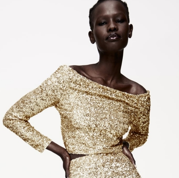 Zara | Tops | Nwt Zara Limited Edition Sequin Top Gold | Poshmark